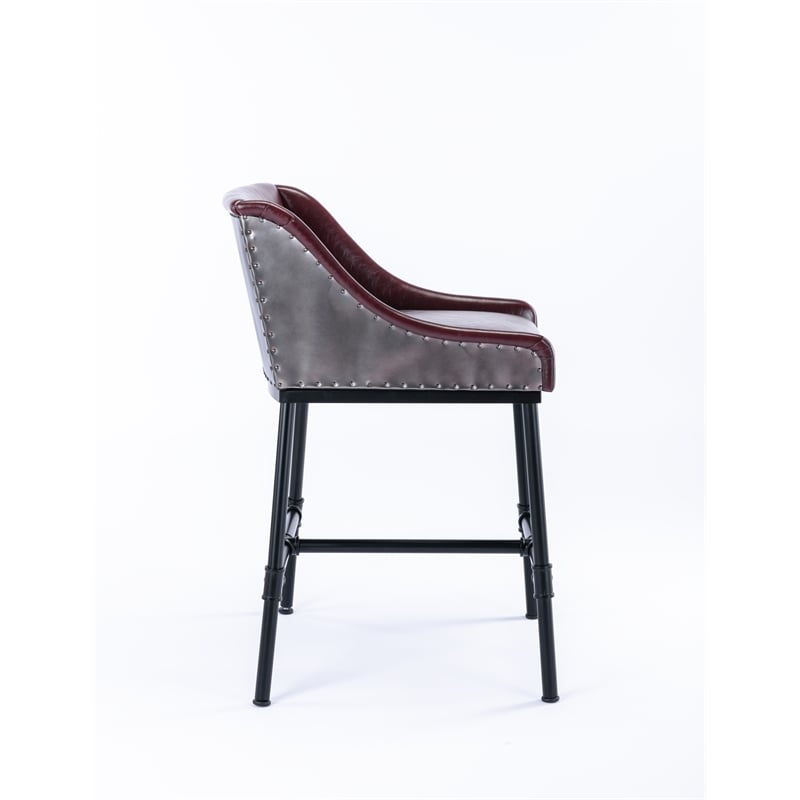 Boraam Parlor Adjustable Faux Leather & Metal Stool in Burgundy/Black