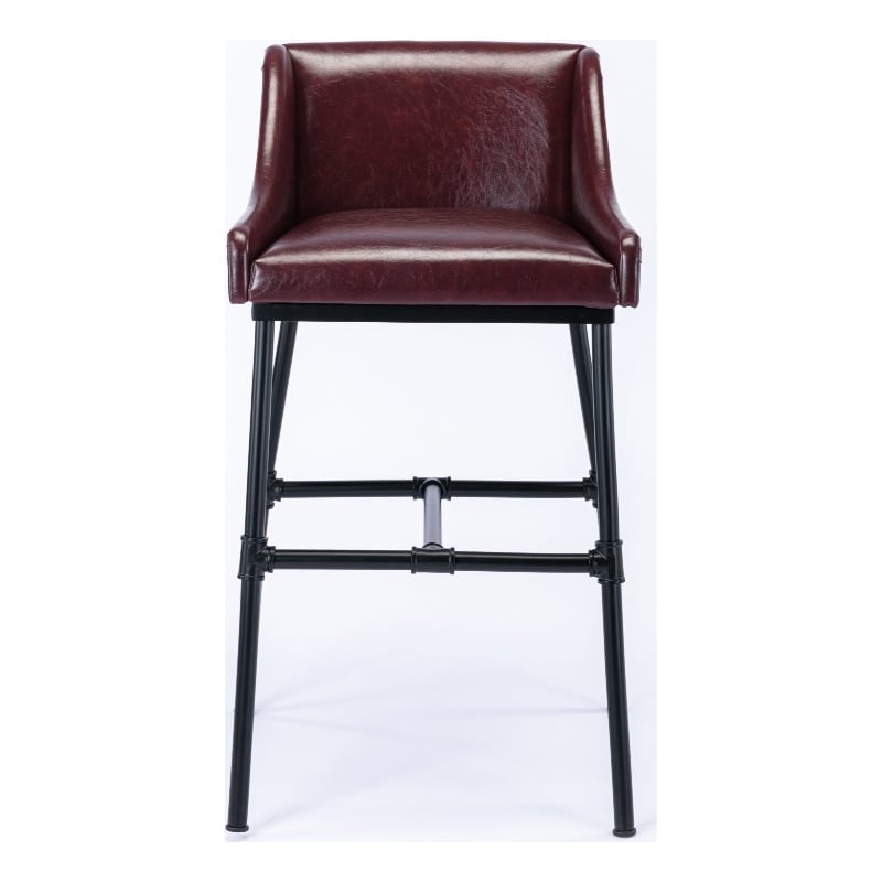 Boraam Parlor Adjustable Faux Leather & Metal Stool in Burgundy/Black