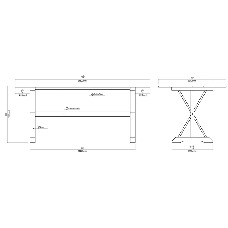 Boraam Jamestown Farmhouse Solid Wood Dining Table in Antique White