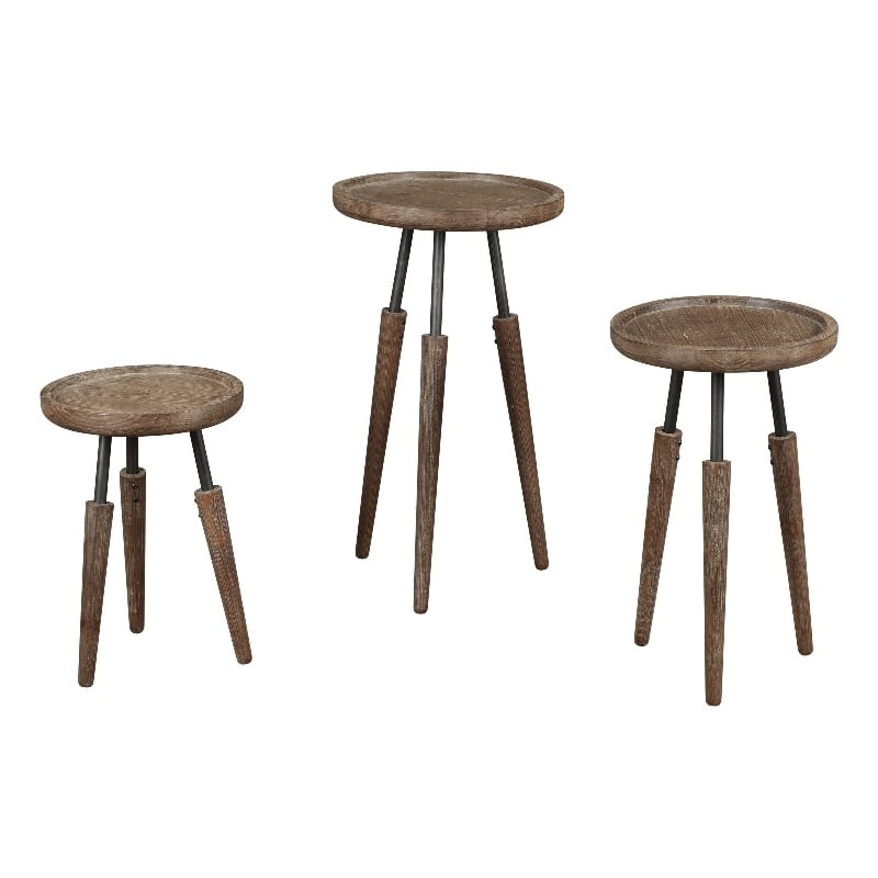 Boraam Wood Lily 3pc Round Accent Side Tables in Natural Finish
