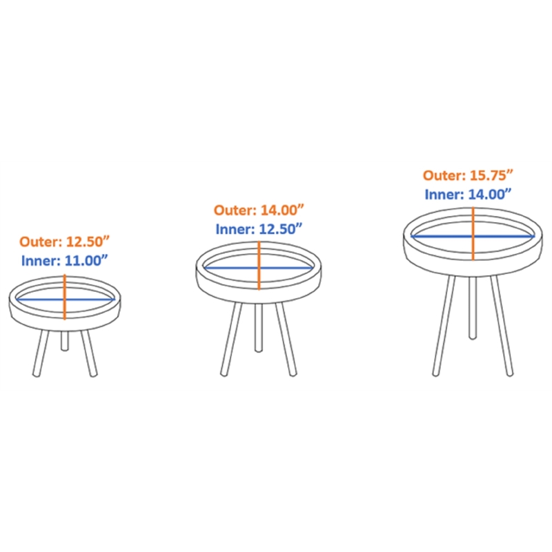 Boraam Wood Lily 3pc Round Accent Side Tables in Natural Finish