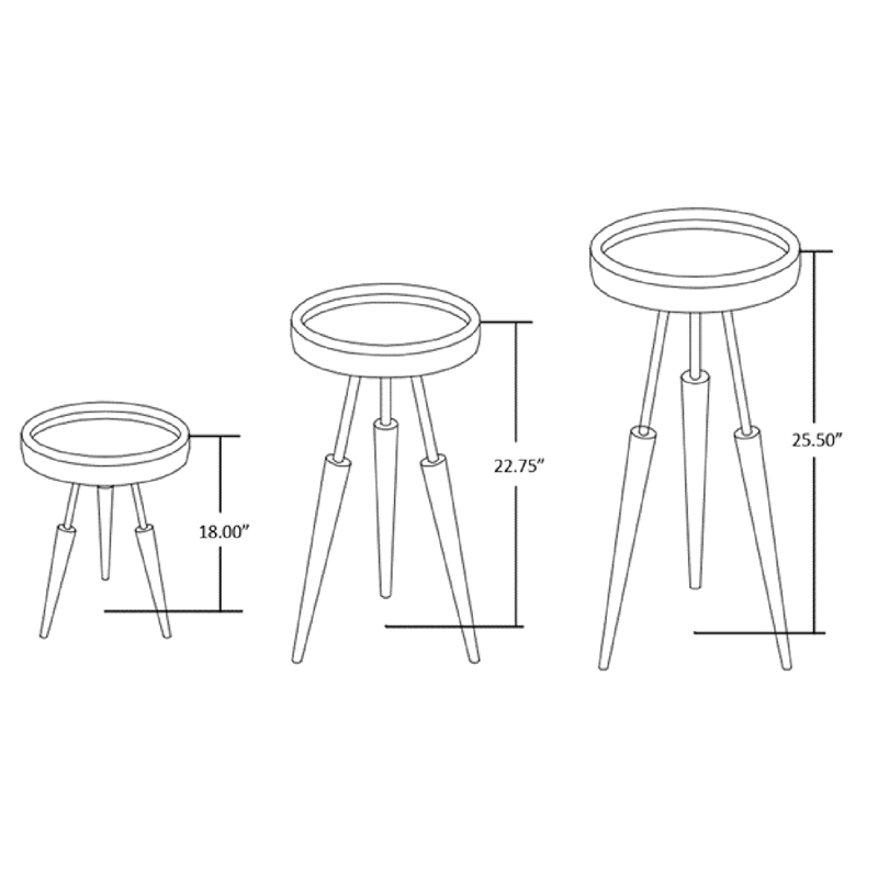 Boraam Wood Lily 3pc Round Accent Side Tables in Natural Finish