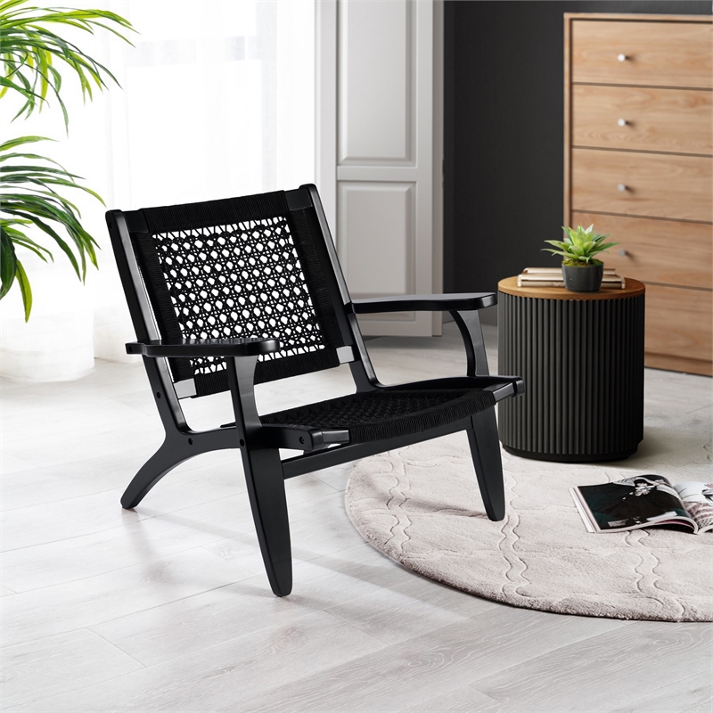 Boraam Harrison Hexagon Woven Black Rope Accent Chair - Black Finish