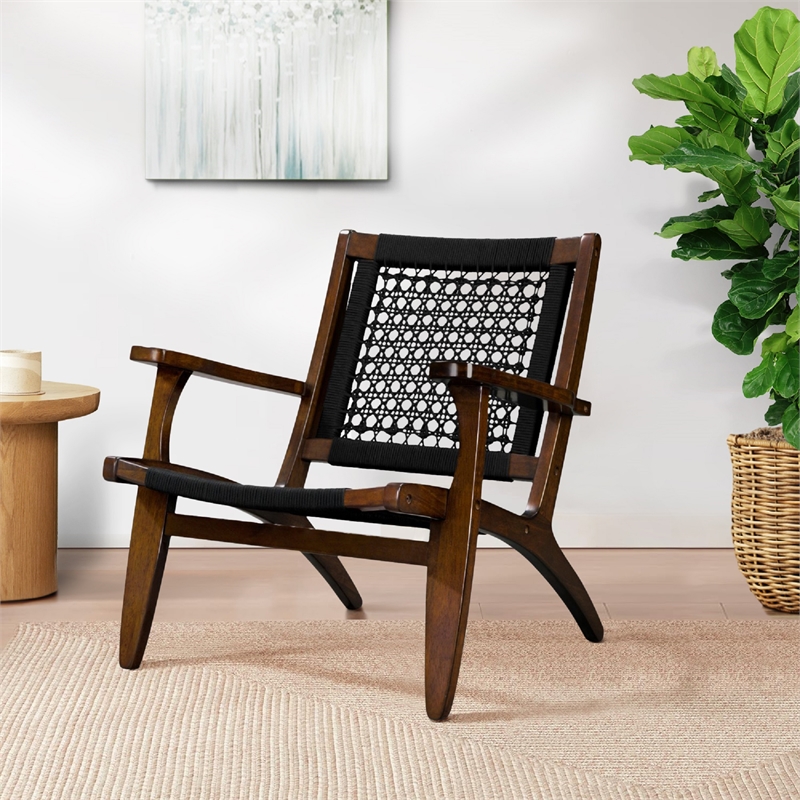 Boraam Harrison Hexagon Woven Black Rope Accent Chair - Cappuccino Finish
