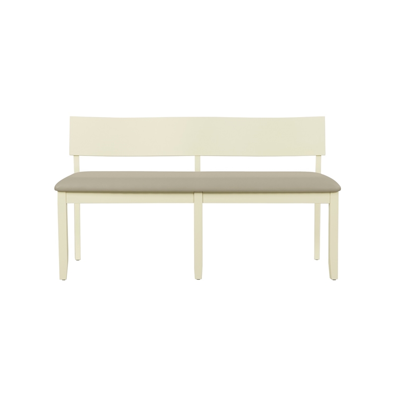 Boraam Capella Wood & Faux Leather Dining Height Bench in Buttermilk/Beige