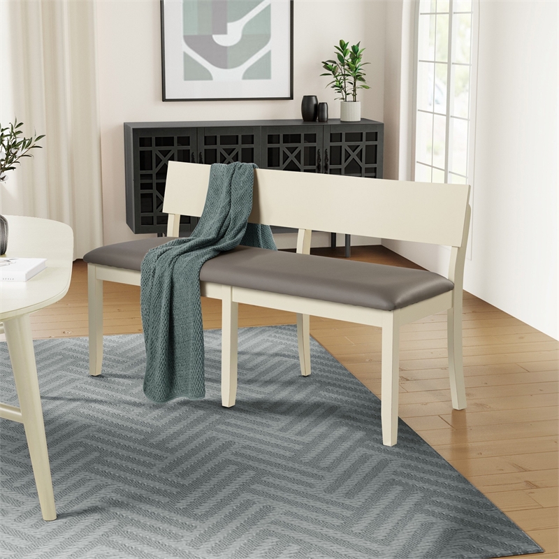 Boraam Capella Wood & Faux Leather Dining Height Bench in Buttermilk/Beige