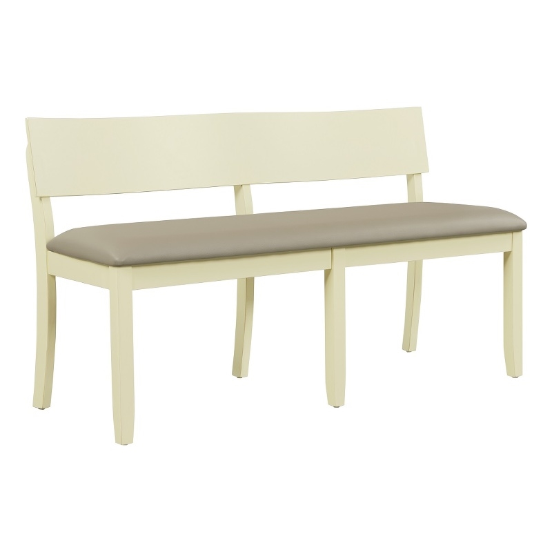 Boraam Capella Wood & Faux Leather Dining Height Bench in Buttermilk/Beige