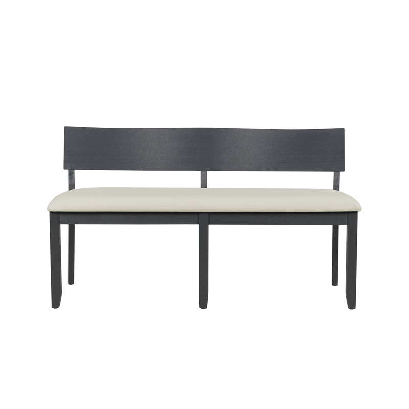 Boraam Capella Wood & Fabric Dining Height Bench in Matte Black/Cream