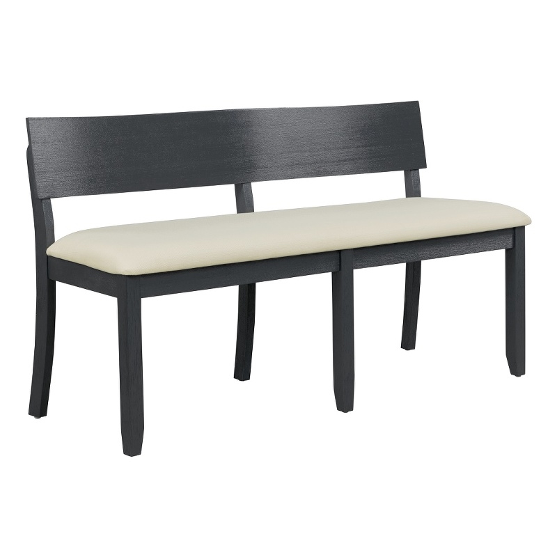 Boraam Capella Wood & Fabric Dining Height Bench in Matte Black/Cream