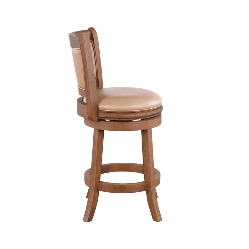 Boraam Augusta Wood & Faux Leather Swivel Counter Stool in Chestnut/Brown