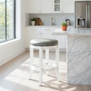 Boraam Cordova 24.5&quot Backless Faux Leather & Wood Swivel Counter Stool in White
