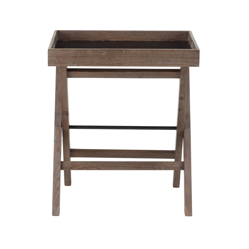 Boraam Andrew Wood Corner Side Table with X-Cross Legs in Natural Brown
