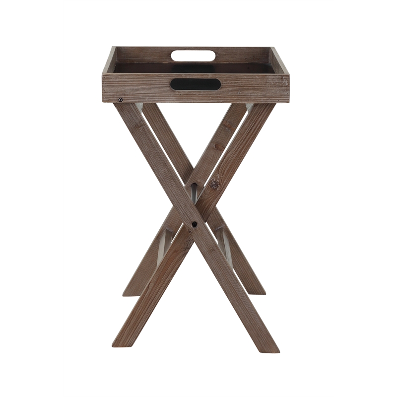 Boraam Andrew Wood Corner Side Table with X-Cross Legs in Natural Brown