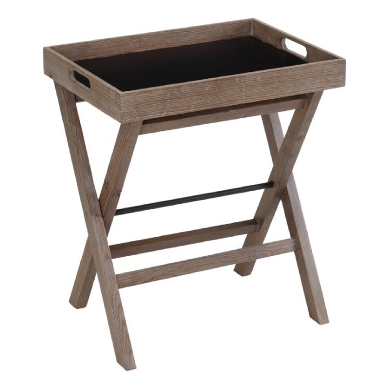 Boraam Andrew Wood Corner Side Table with X-Cross Legs in Natural Brown