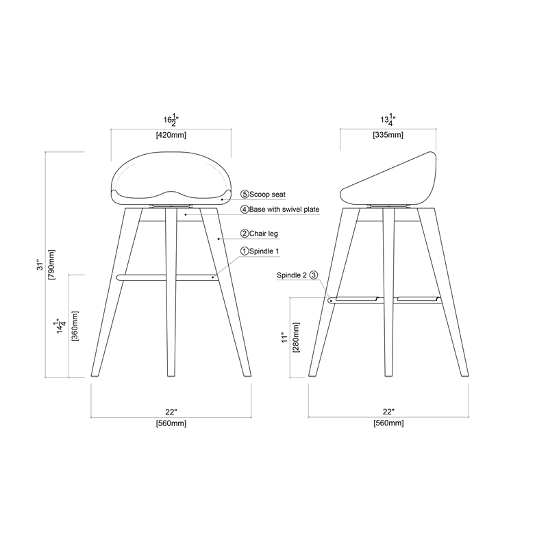 Boraam Bali Bar Height Backless Swivel Bar Stool - Walnut