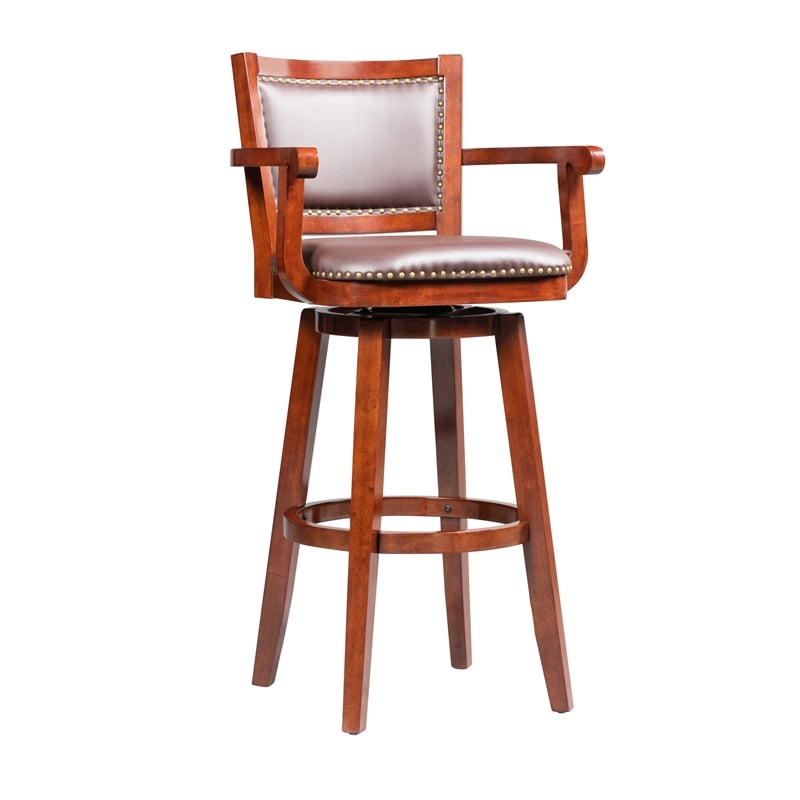 Boraam Broadmoor Extra Tall Swivel Bar Stool with Arms - Cherry