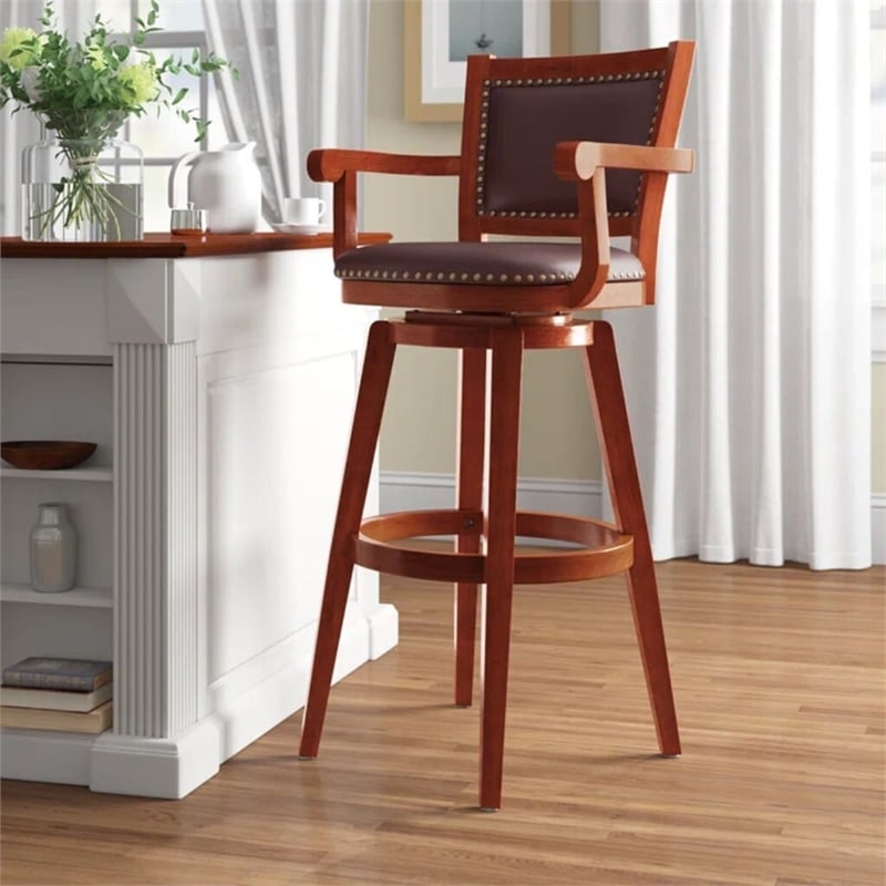 Boraam Broadmoor Extra Tall Swivel Bar Stool with Arms - Cherry