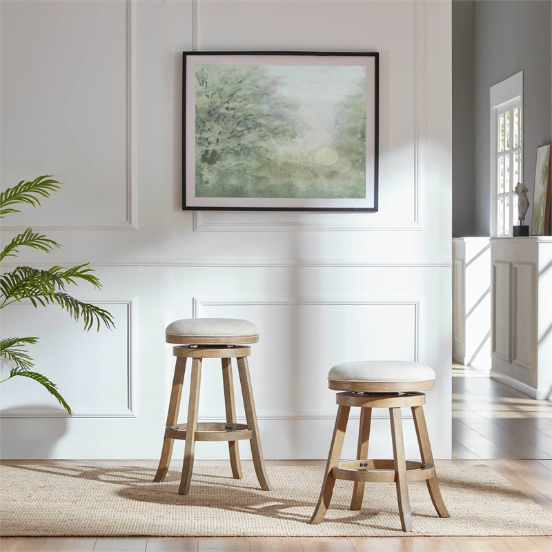 Boraam Fenton Swivel Backless Bar Stool - Ivory Wire-Brush