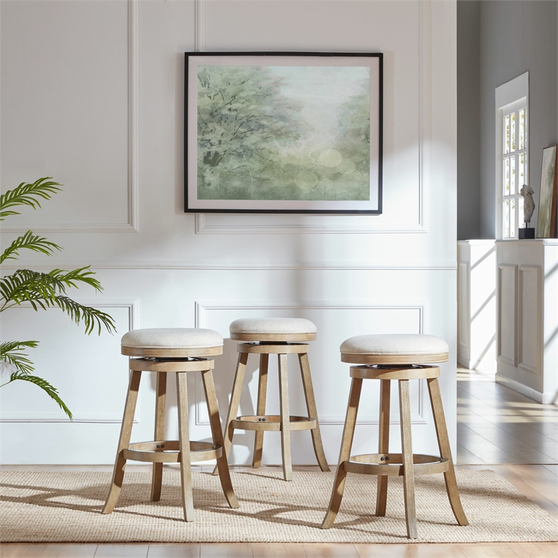 Boraam Fenton Swivel Backless Bar Stool - Ivory Wire-Brush