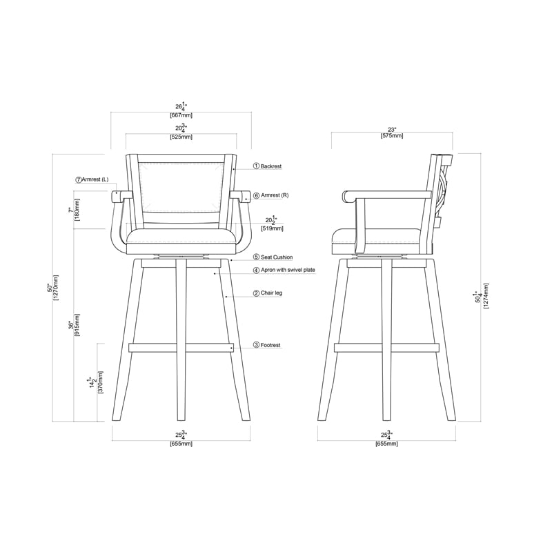 Boraam Broadmoor Extra Tall Swivel Bar Stool with Arms - Cappuccino