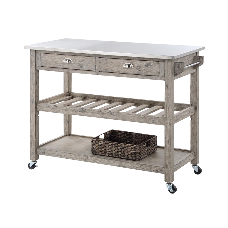 Booram Montana Kitchen Island Stainless Steel Top - Light Barnwood Finish