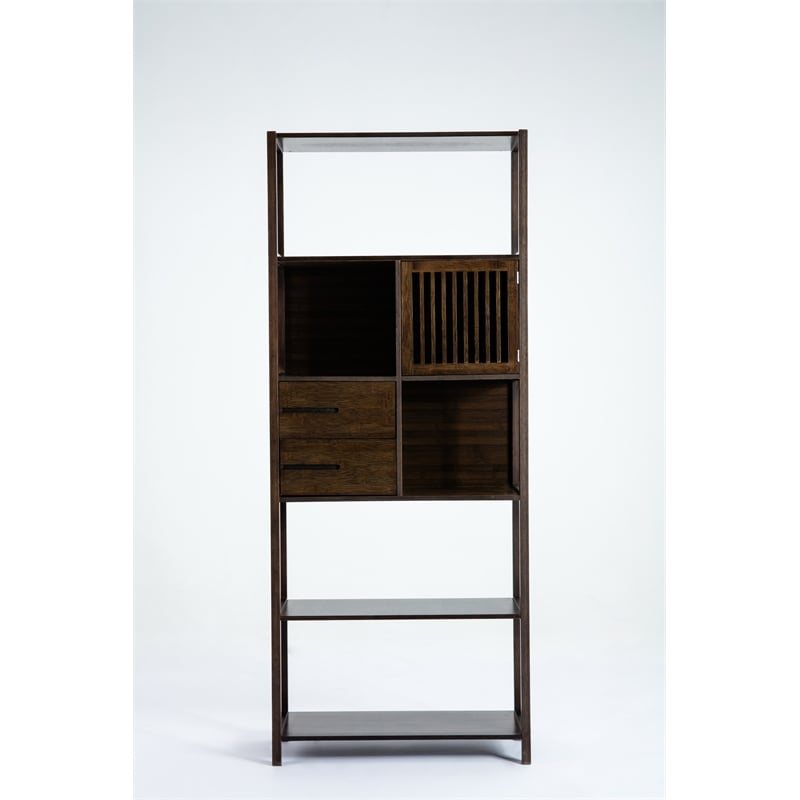 Boraam Selma Bamboo Bookcase - Right Facing Spindle Cabinet - Cappuccino