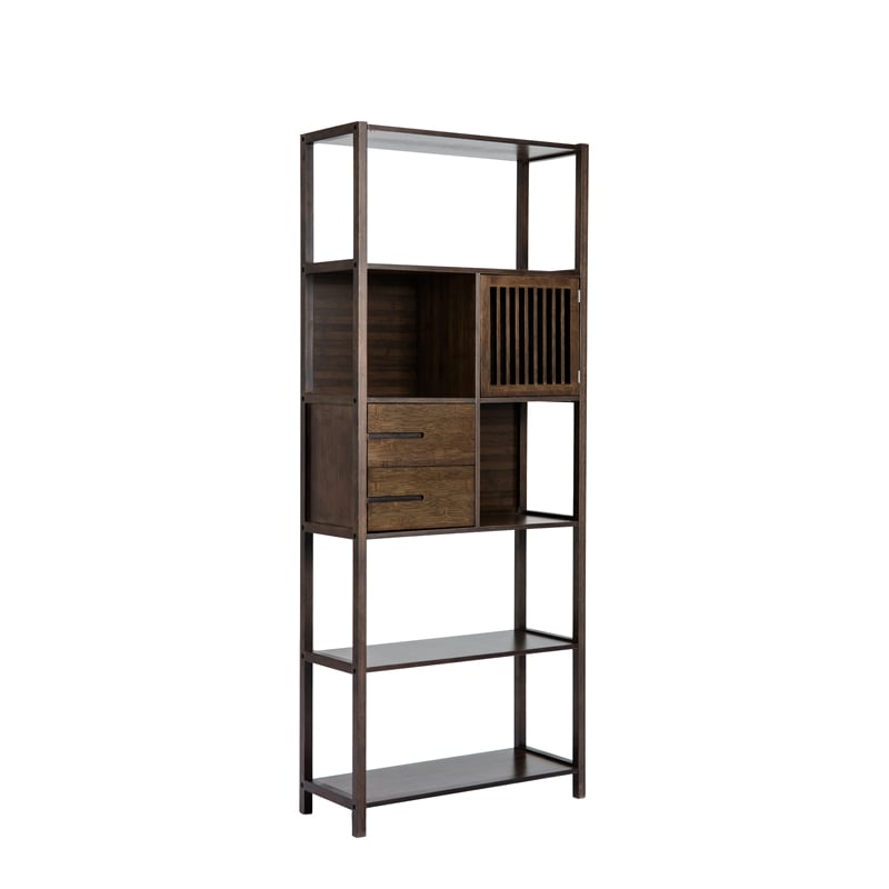 Boraam Selma Bamboo Bookcase - Right Facing Spindle Cabinet - Cappuccino