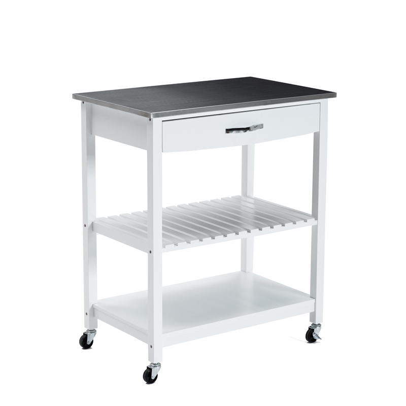 Boraam Holland Kitchen Cart With Stainless Steel Top - White