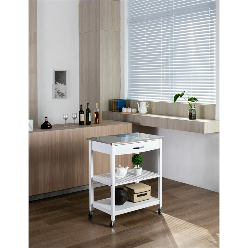 Boraam Holland Kitchen Cart With Stainless Steel Top - White
