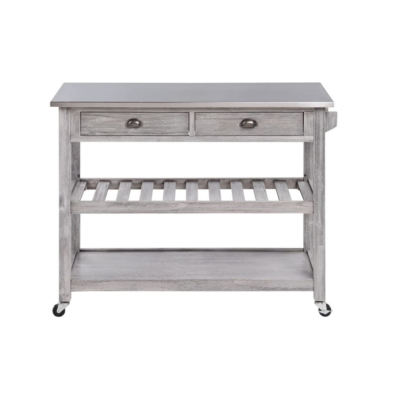 Boraam Sonoma Kitchen Cart with Stainless Steel Top - Storm Gray Wire-Brush