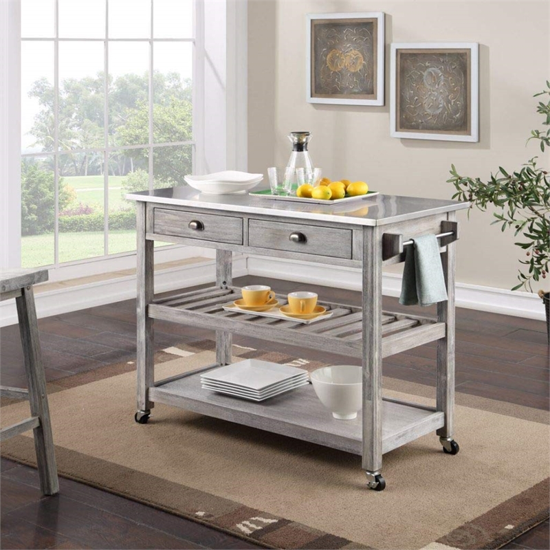 Boraam Sonoma Kitchen Cart with Stainless Steel Top - Storm Gray Wire-Brush