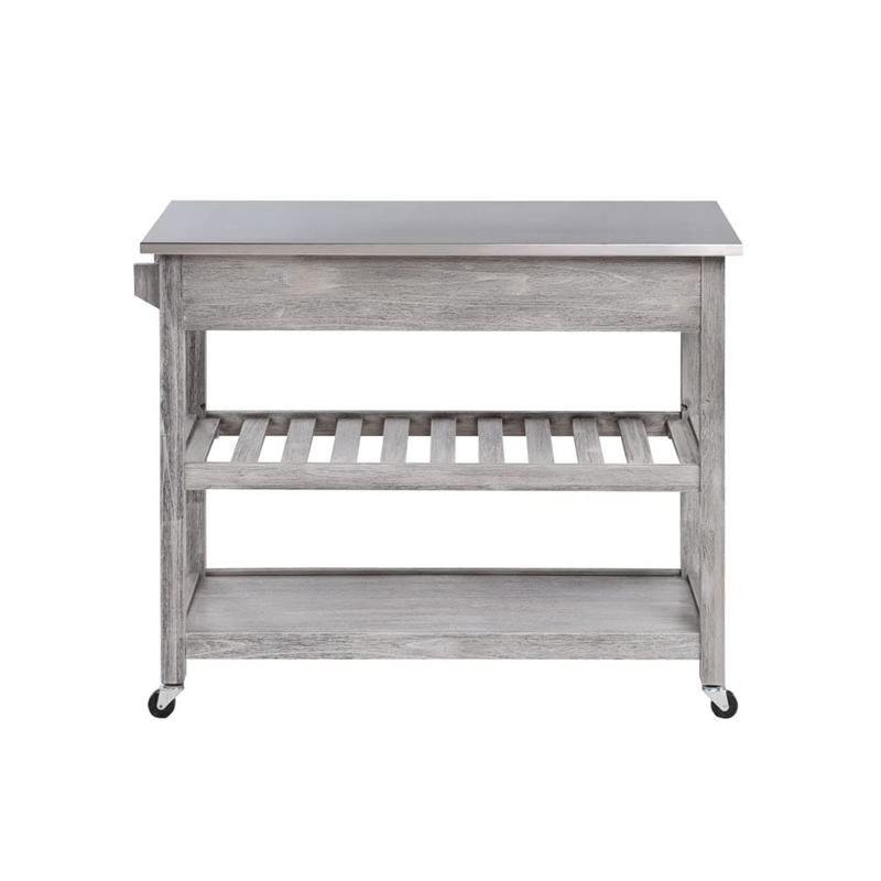 Boraam Sonoma Kitchen Cart with Stainless Steel Top - Storm Gray Wire-Brush