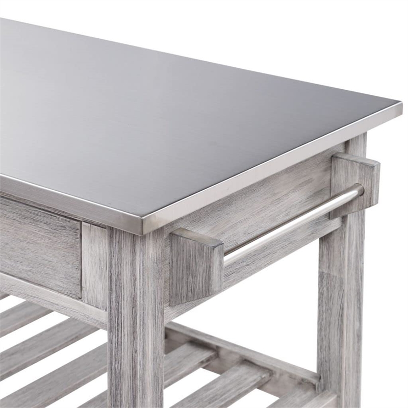 Boraam Sonoma Kitchen Cart with Stainless Steel Top - Storm Gray Wire-Brush