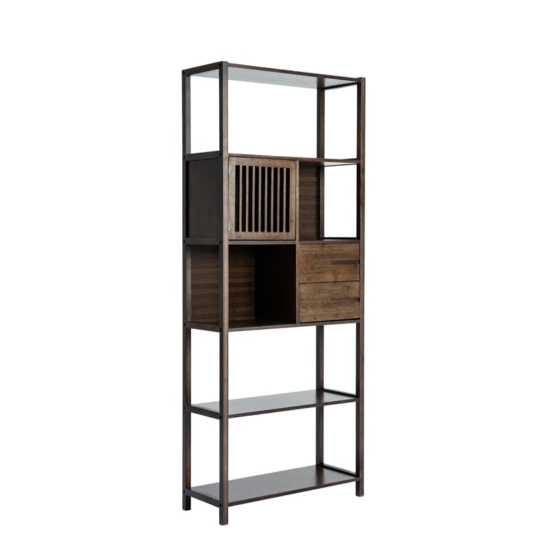 Selma Bamboo Bookcase - Left Facing Spindle Cabinet - Cappuccino