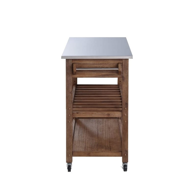 Boraam Sonoma Kitchen Cart with Stainless Steel Top - Barnwood Wire-Brush