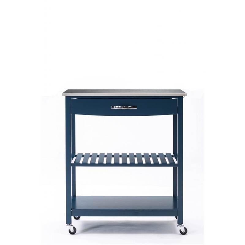 Boraam Holland Kitchen Cart With Stainless Steel Top - Navy Blue