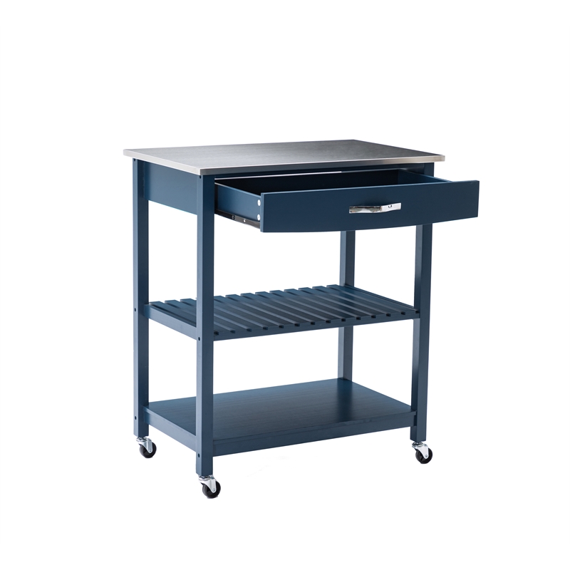 Boraam Holland Kitchen Cart With Stainless Steel Top - Navy Blue