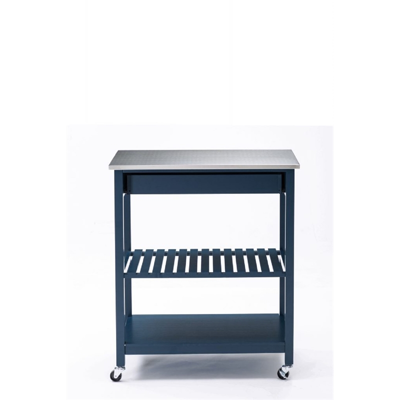 Boraam Holland Kitchen Cart With Stainless Steel Top - Navy Blue