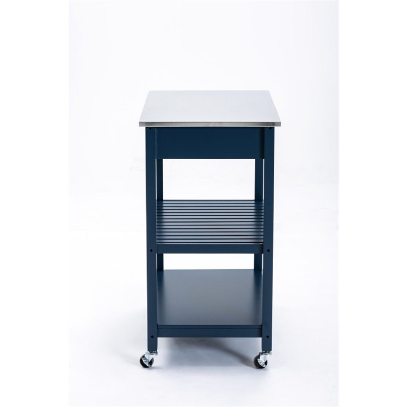 Boraam Holland Kitchen Cart With Stainless Steel Top - Navy Blue