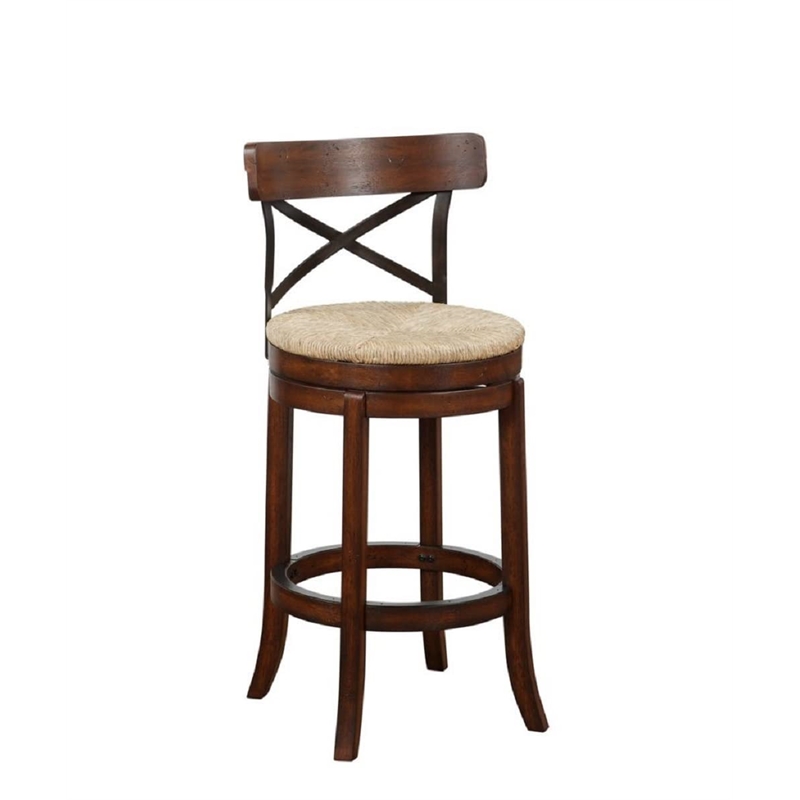 Boraam Wood Myrtle Metal Back Bar Height Stool in Mahogany Brown Finish