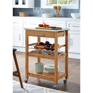Boraam Aya Bamboo Kitchen Cart with Stainless Steel Top in Natural Finish
