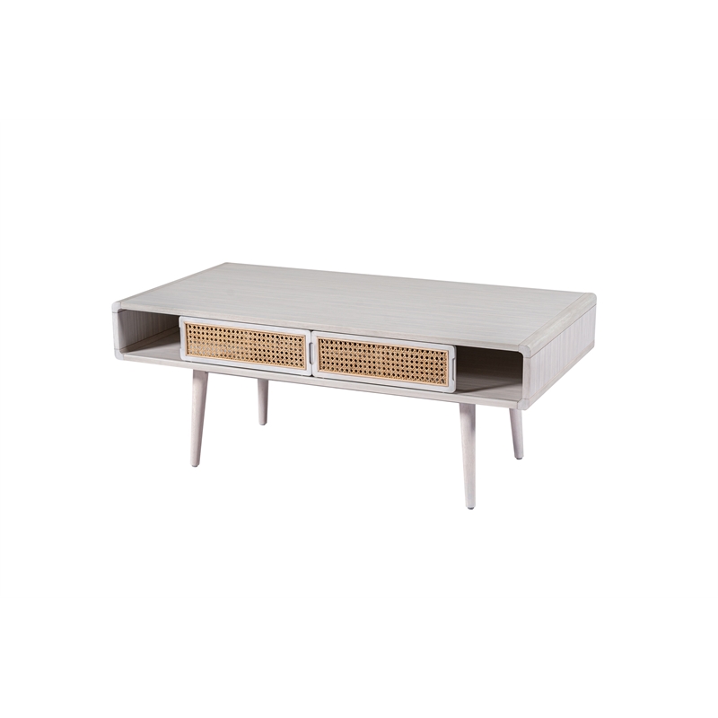 Boraam Wood Cambria Coffee Table - Zebrano Whitewash/Natural Cane Finish