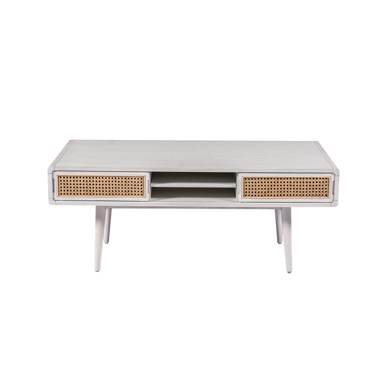 Boraam Wood Cambria Coffee Table - Zebrano Whitewash/Natural Cane Finish