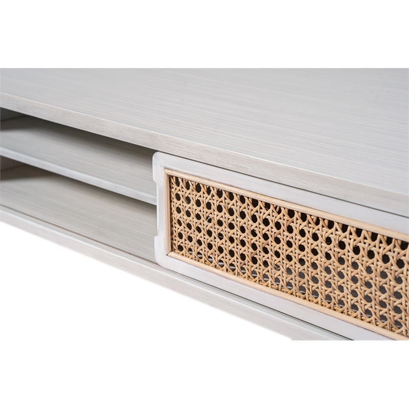 Boraam Wood Cambria Coffee Table - Zebrano Whitewash/Natural Cane Finish