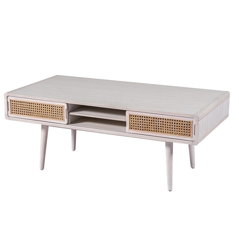 Boraam Wood Cambria Coffee Table - Zebrano Whitewash/Natural Cane Finish