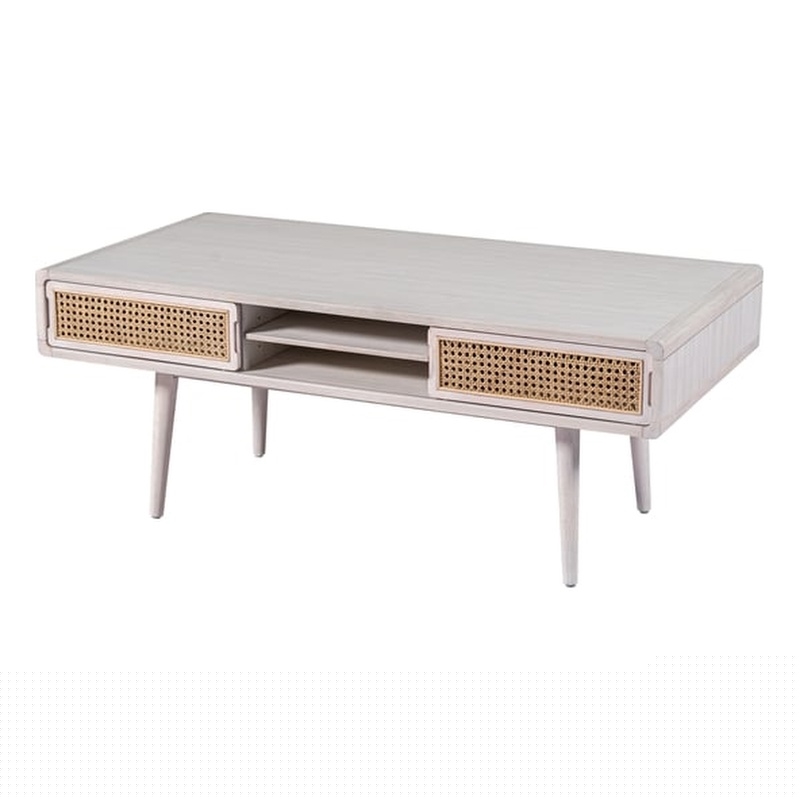 Boraam Wood Cambria Coffee Table - Zebrano Whitewash/Natural Cane Finish