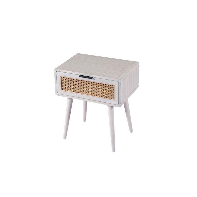 Boraam Wood Cambria End Table - Zebrano Whitewash/Natural Cane Finish