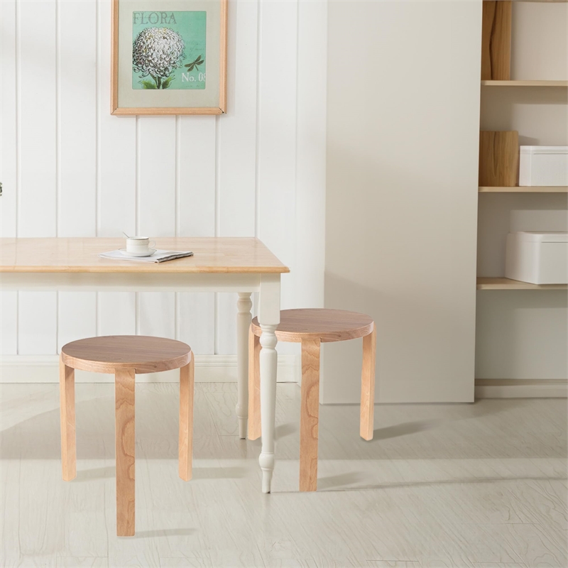 Boraam Mateo Round Backless Stacking Stools - Set of 2 - Blonde Oak