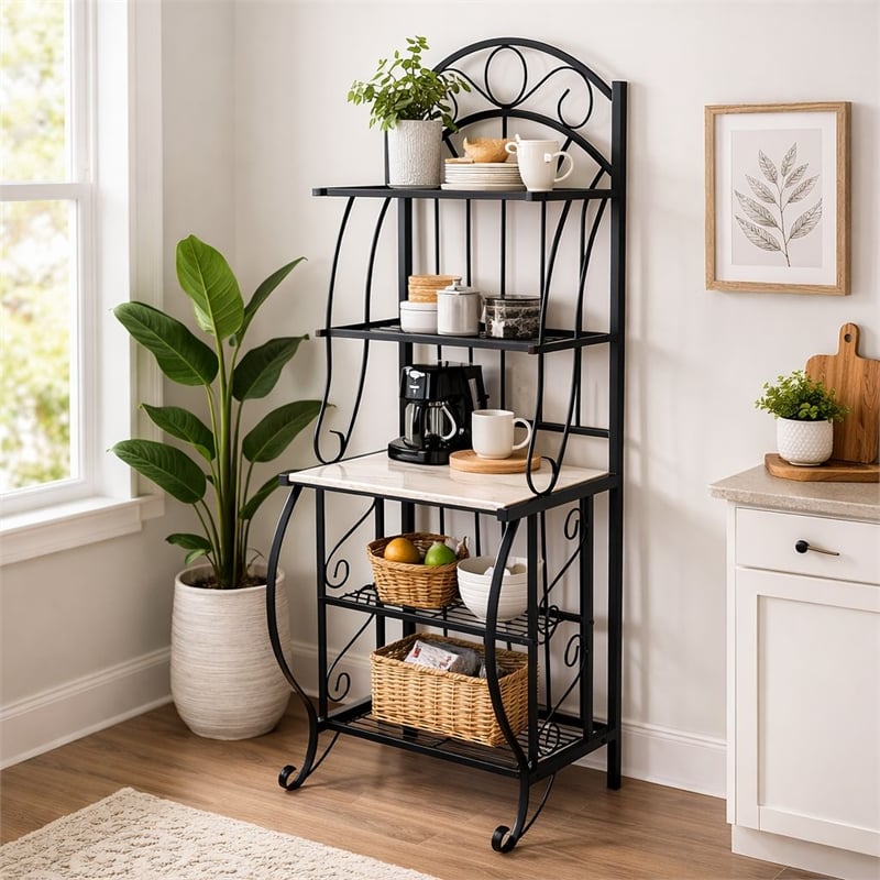 Boraam Valencia Baker's Rack with Faux Marble Shelf