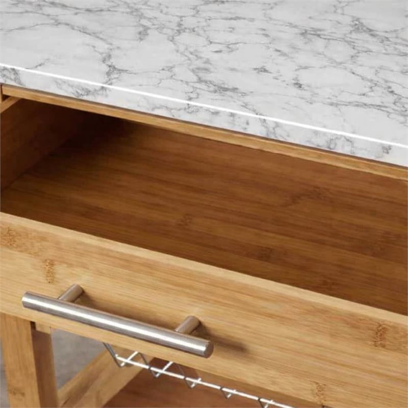 Boraam Aya Bamboo Kitchen Cart with Faux Marble Top